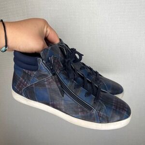 Cloud Footwear Blue Plaid Leather High Top Zip Sneakers Made in Portugal EU 40